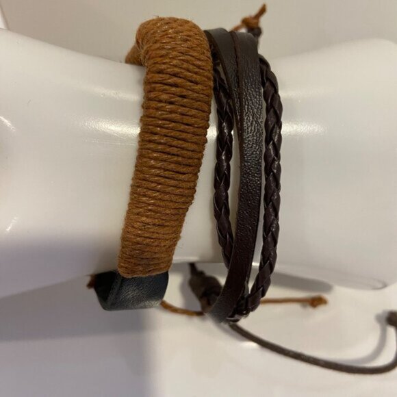 Multi-Layered genuine Leather  Rope Bracelet Set of 2 Unisex funky brown - Picture 8 of 12
